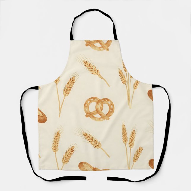 Rustic Bread & Wheat Seamless Pattern Apron (Front)