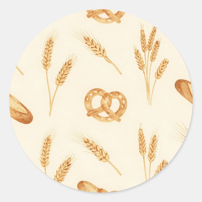 Rustic Bread & Wheat Seamless Pattern Classic Round Sticker (Front)