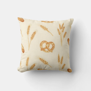 Rustic Bread & Wheat Seamless Pattern Cushion