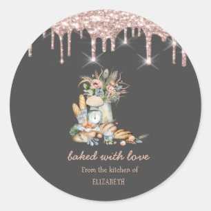 Rustic Breads Flowers Rose Gold Drips Bakery   Classic Round Sticker