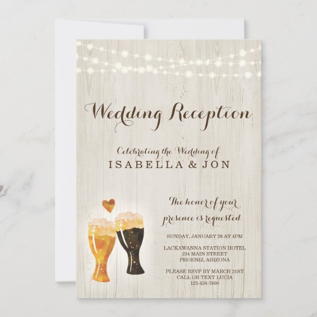 Rustic Brewery Wedding Reception Only Invitation (Front)