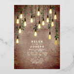 Rustic Brick Vintage Lightbulb Botanical Wedding<br><div class="desc">Vintage edison lightbulbs hanging from top decorated with botanical greenery over rustic brick background.</div>