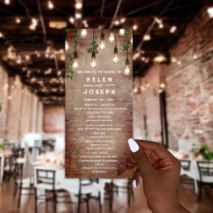 Rustic Brick Vintage Lightbulbs Wedding Programme