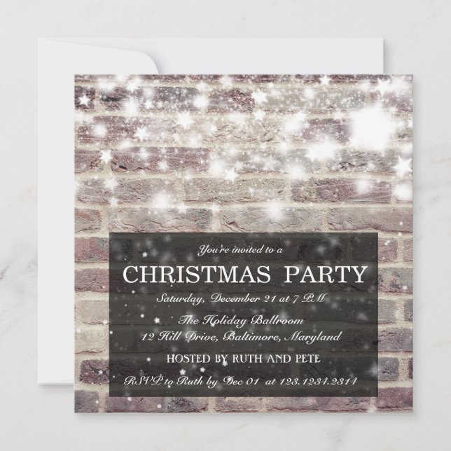 Rustic Brick Wall Christmas Party Shining Stars Invitation (Front)