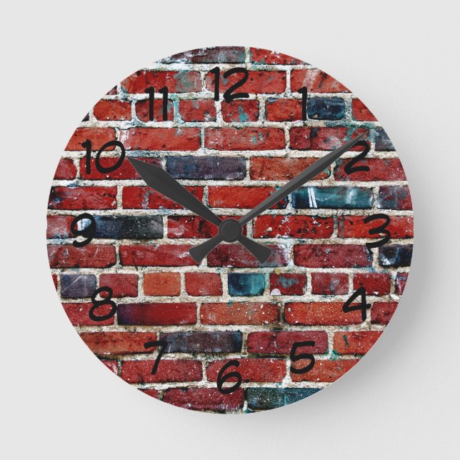 Rustic Brick Wall Round Clock (Front)