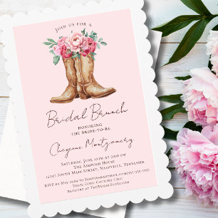 Rustic Bridal Brunch Cowgirl Chic Pink Floral Invitation