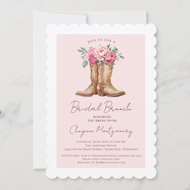 Rustic Bridal Brunch Cowgirl Chic Pink Floral Invitation (Front)