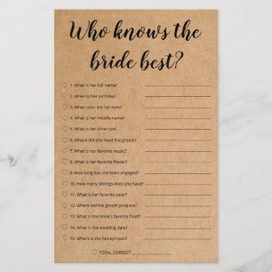 Rustic Bridal Game - Who Know The Bride Best