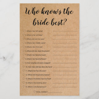 Rustic Bridal Game - Who Know The Bride Best