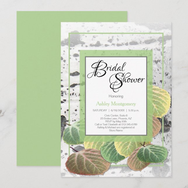 Rustic Bridal Shower Aspen Bark and Leaves Invitation (Front/Back)