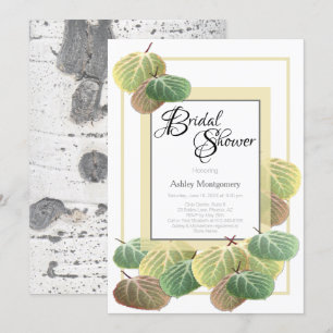 Rustic Bridal Shower Aspen Bark and Leaves Invitation