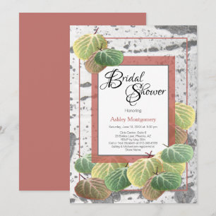 Rustic Bridal Shower Aspen Bark and Leaves Invitation
