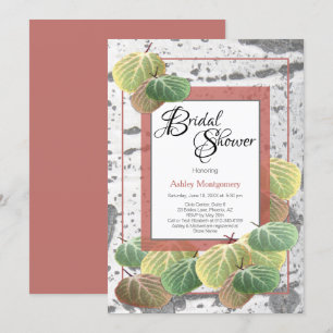 Rustic Bridal Shower Aspen Bark and Leaves Invitation
