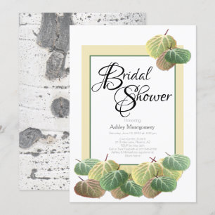 Rustic Bridal Shower Aspen Bark Leaves Yellow Invitation