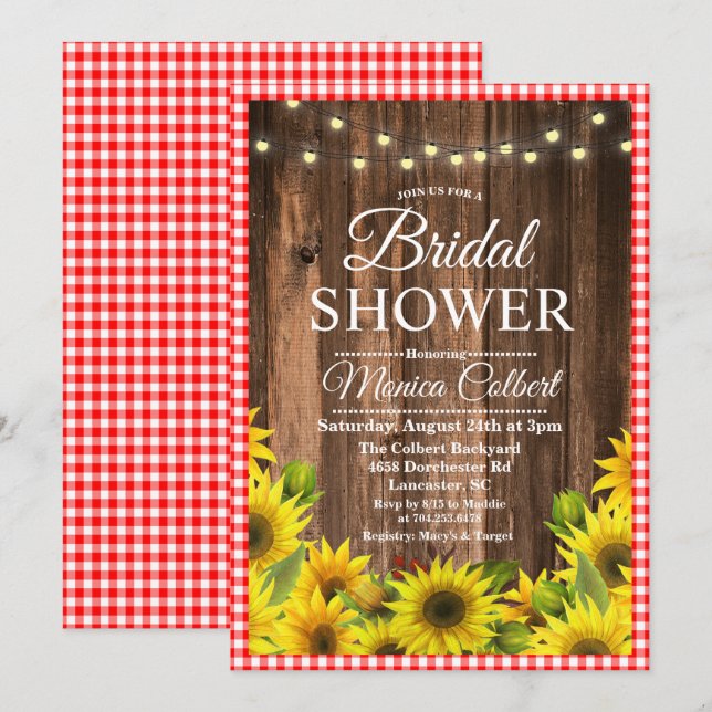 Rustic Bridal Shower BBQ Sunflower Invitation (Front/Back)