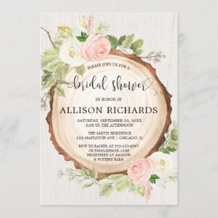 Rustic bridal shower blush pink forest woods invitation