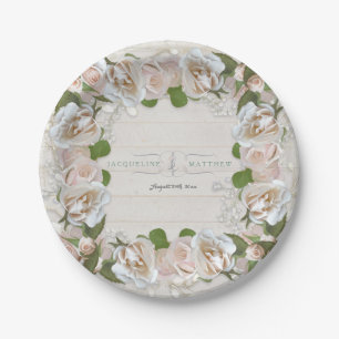 Rustic Bridal Shower Blush Rose Wreath Floral Paper Plate