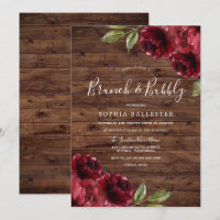 Rustic Bridal Shower Burgundy Floral Brunch Bubbly