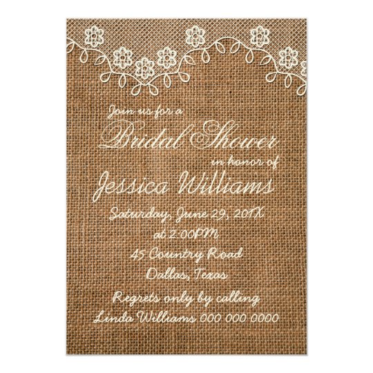 Rustic Bridal Shower Burlap And Lace Card