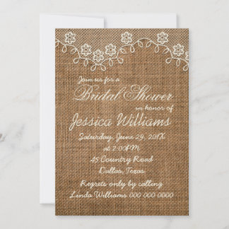 Rustic Bridal Shower Burlap And Lace Invitation
