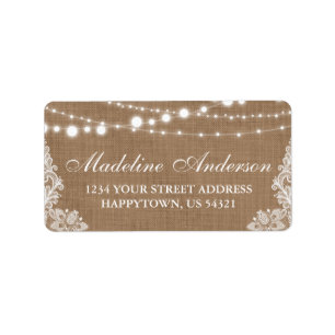 Rustic Bridal Shower Burlap Lights Lace Address Label