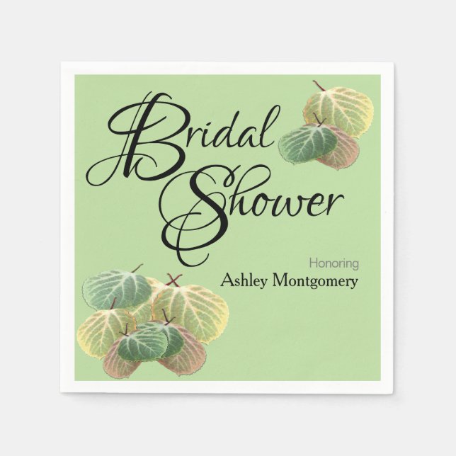 Rustic Bridal Shower Fall Aspen Leaves Green Napkin (Front)