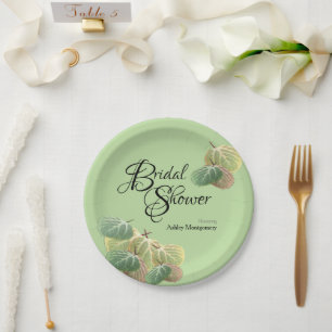 Rustic Bridal Shower Fall Aspen Leaves Green Paper Plate