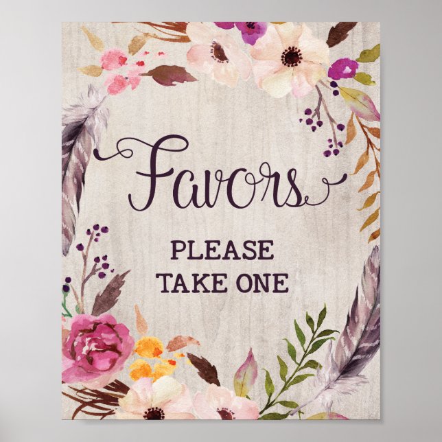 Rustic Bridal Shower Favors Sign Wedding Decor (Front)