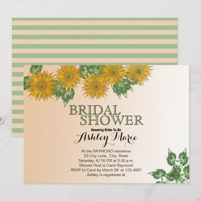 Rustic Bridal Shower Floral Leaves Golden Ombre Invitation (Front/Back)