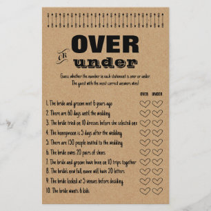 Rustic Bridal Shower Games Over or Under Game Card