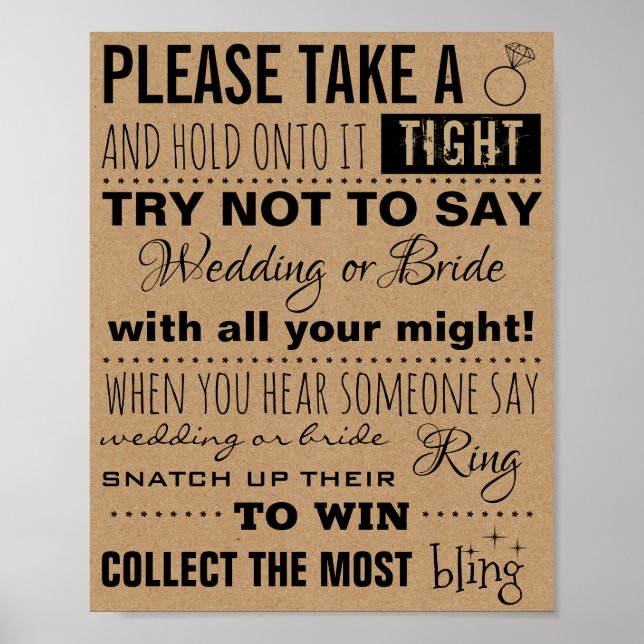 Rustic Bridal Shower Games The Ring Game Poster (Front)