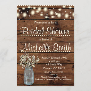 Rustic Bridal Shower Invitation, Mason Jar, Floral Invitation