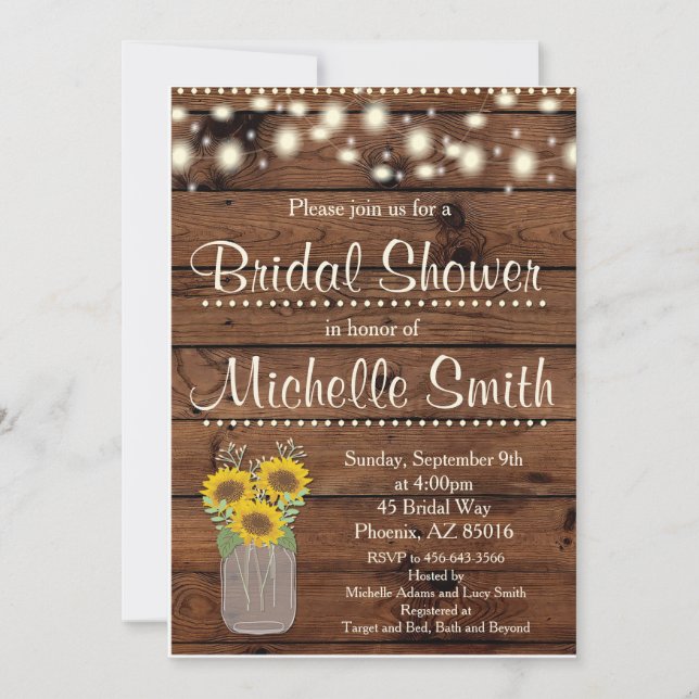 Rustic Bridal Shower Invitation, Mason Jar, Floral Invitation (Front)
