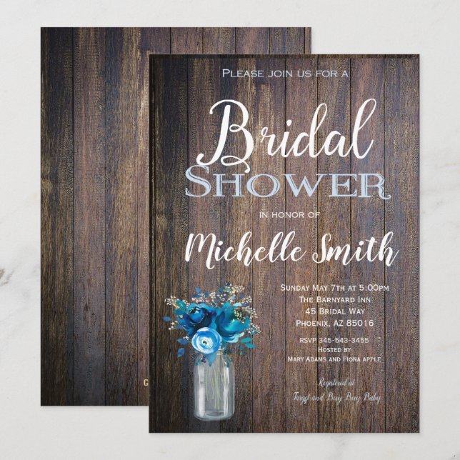 Rustic Bridal Shower Invitation, Rustic, Floral Invitation (Front/Back)
