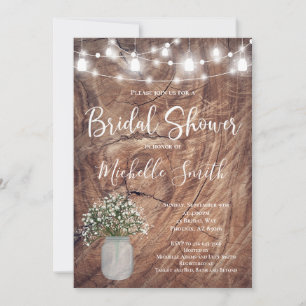 Rustic Bridal Shower, Mason Jar, Babys Breath Jar Invitation