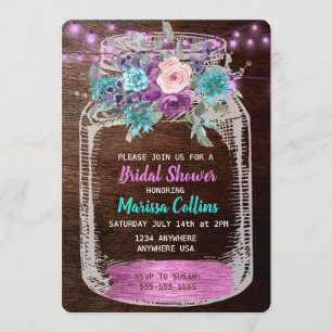 Rustic Bridal Shower, Mason Jar, hanging Lights Invitation