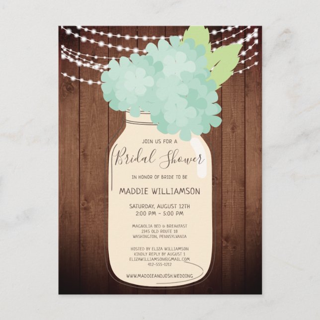 Rustic Bridal Shower Mason Jar Light Bridal Shower Postcard (Front)