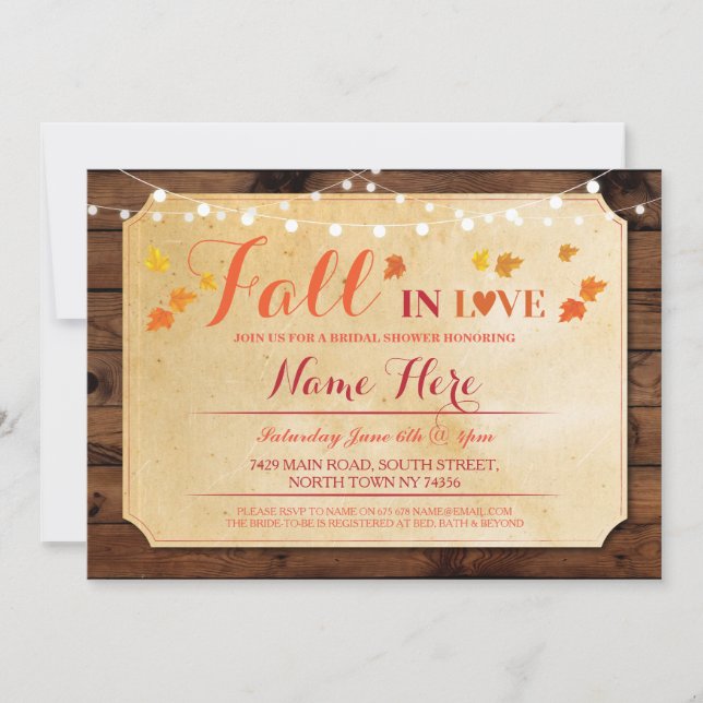 Rustic Bridal Shower Party Fall in Love Invite (Front)