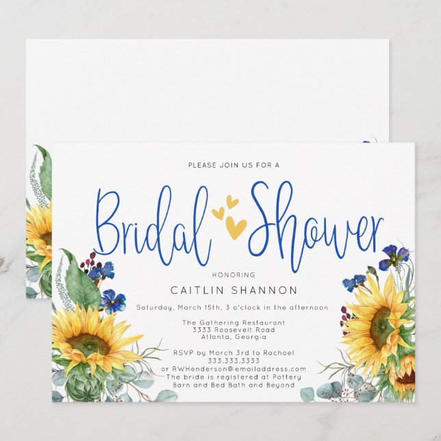 Rustic Bridal Shower Sunflower Wildflower Invitation (Front/Back)