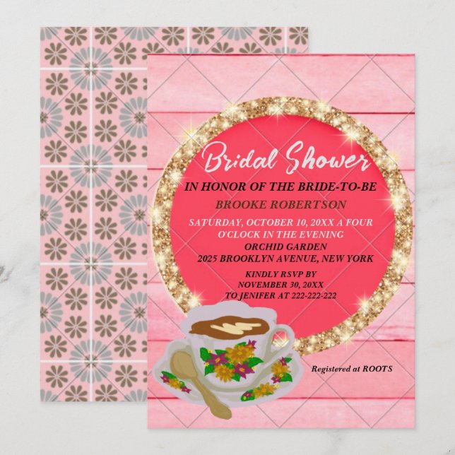 Rustic Bridal Shower Tea Party Invitation Floral  (Front/Back)