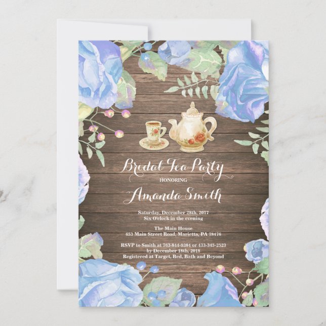 Rustic Bridal Shower Tea Party Invitation Floral (Front)