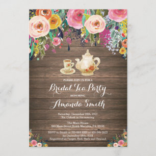 Rustic Bridal Shower Tea Party Invitation Floral