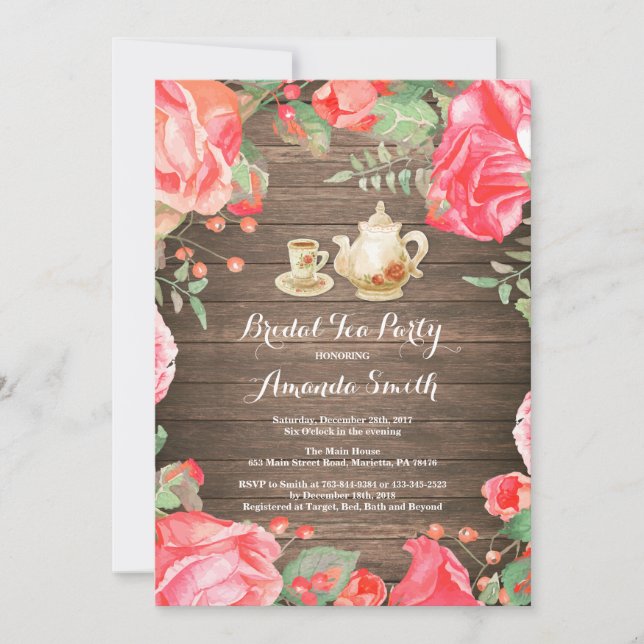 Rustic Bridal Shower Tea Party Invitation Floral (Front)