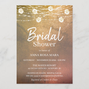 *~* Rustic Bridal Shower White Rose String Lights Invitation