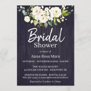*~* Rustic Bridal Shower White Watercolor Rose Invitation