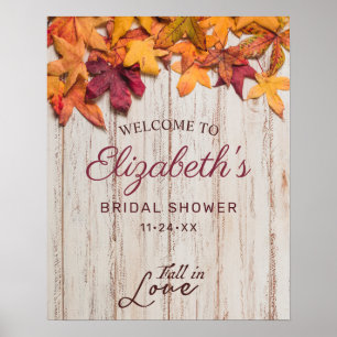 Rustic Bridal Shower Wood Autumn Leaves Poster