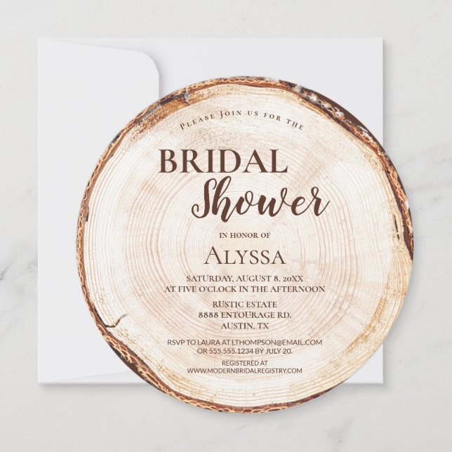 Rustic Bridal Shower Wood Cut Grain Custom Invitation (Front)