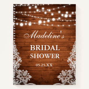 Rustic Bridal Shower Wood Lace Lights Gift List Notebook
