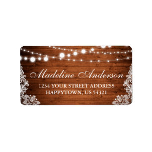 Rustic Bridal Shower Wood Lights Lace Address Label