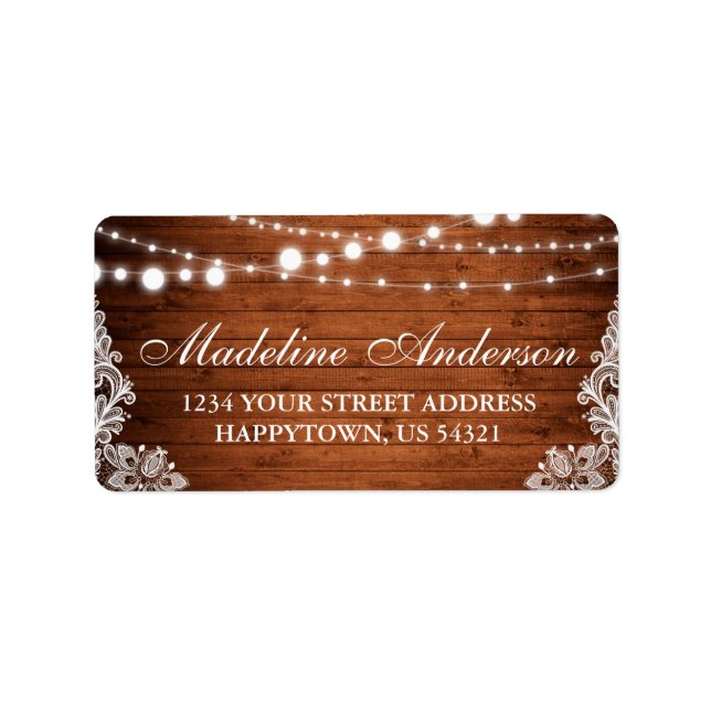 Rustic Bridal Shower Wood Lights Lace Address Label (Front)